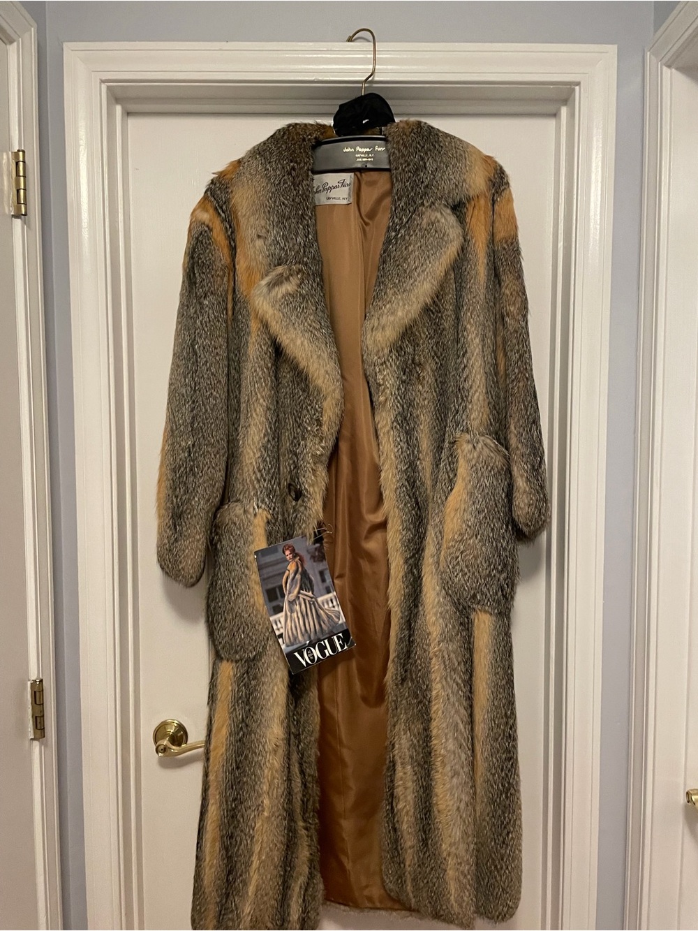 Vintage Fur Long Coat - Neutral Brown & Gray